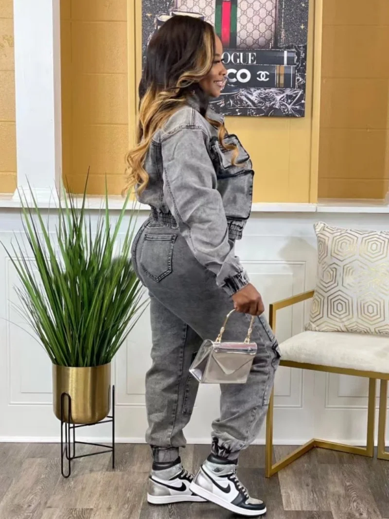 Streetwear Denim 2 Piece Sets Women Outfit Autumn Clothing Women 2026 Jean Jacket Top and Pant Sets Cowboy Two Pieces Woman Sets view 2