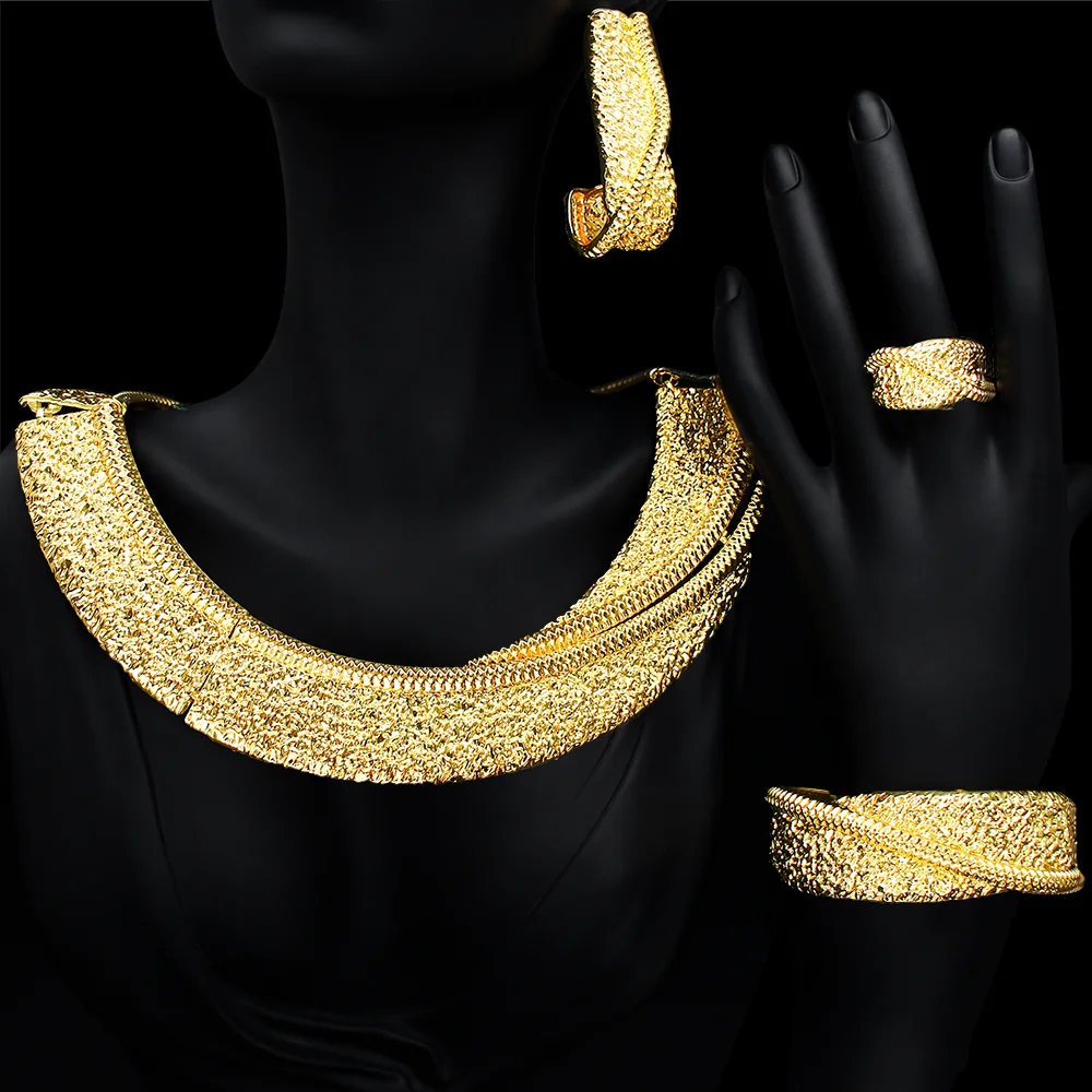 Hot Selling Italian 18K Gold Plated Jewelry Women's Wedding Party Banquet Necklace Set Light Weight Bold Jewelry Sets
