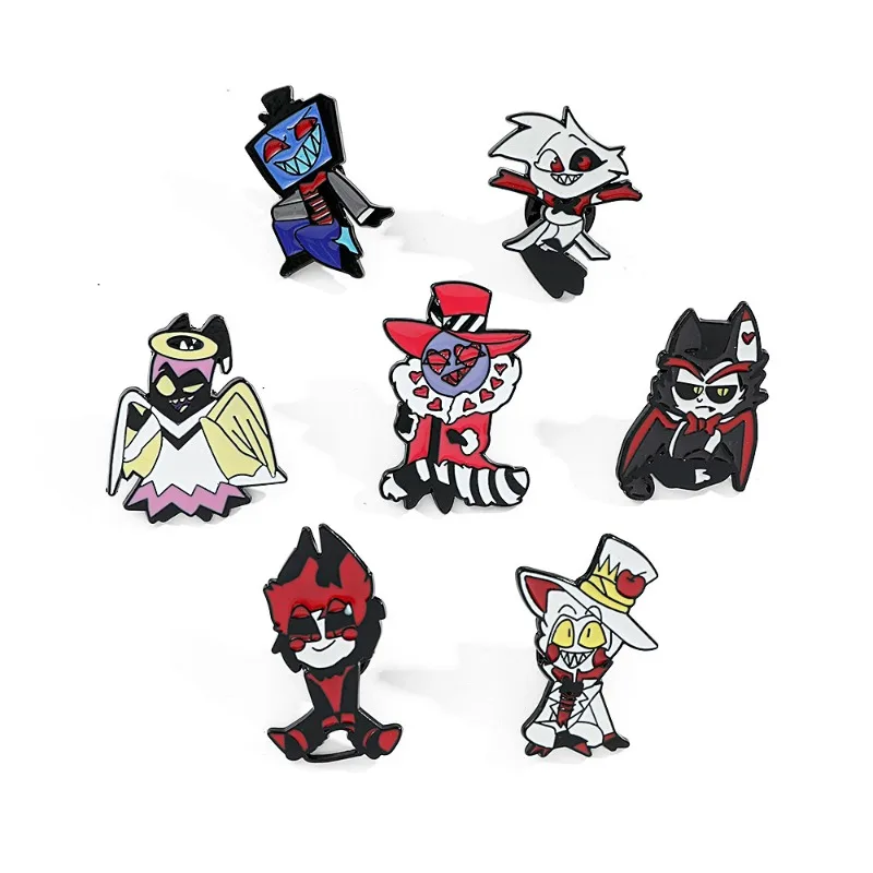 

7Pcs Hazbin Hotel Creative & Unique Cute Metal Badge Cartoon Anime Character Alloy Oil-Dropped Brooch Daily Fashion Accessories