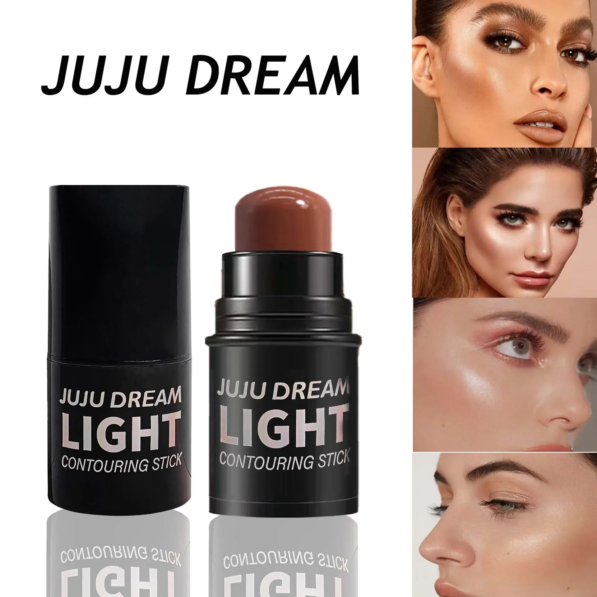 Bastão de corte de alta luz, creme de sombra de contorno, maquiagem nude natural, brilho tridimensional, bastão de contorno de bicho-da-seda