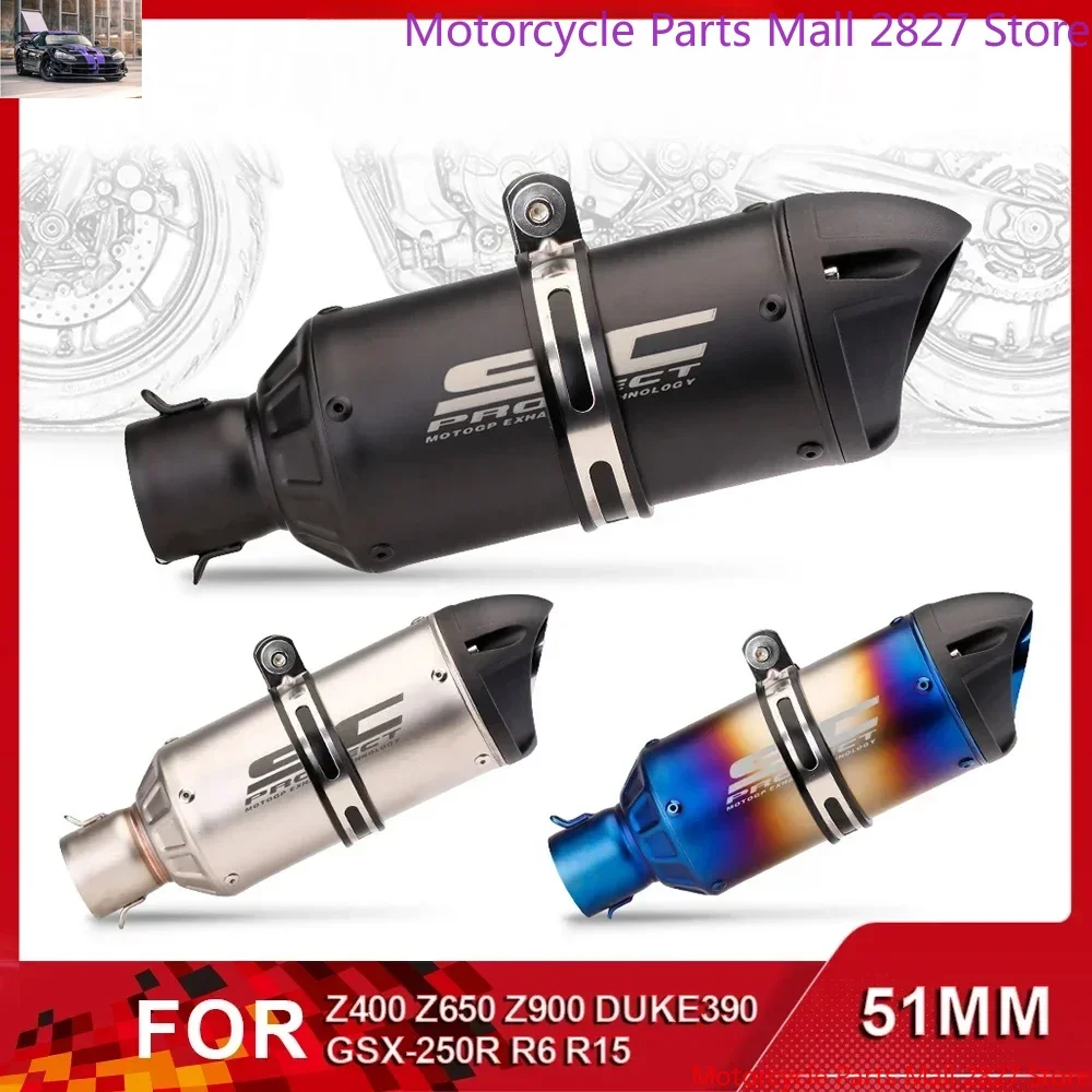 51mm Universal Motorcycle SC Exhaust Pipe Left And Right Side Muffler With DB Killer For Z400 Z650 Z900 DUKE390 GSX-250R R6 R15