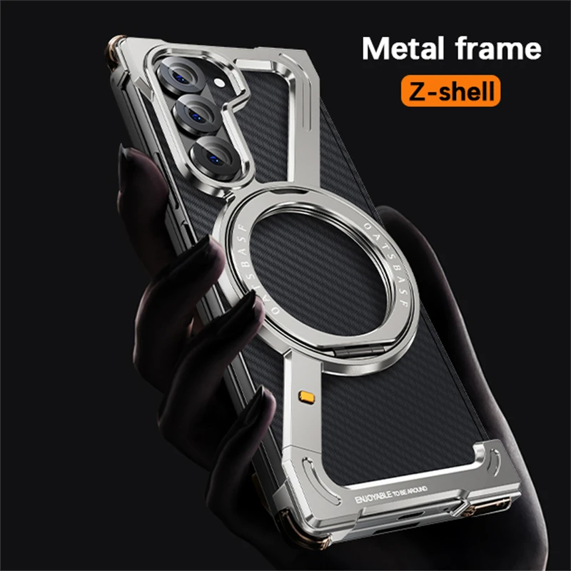 

For Samsung Galaxy Z Fold 6 5 Aluminum Alloy Frame Magnetic Holder Phone Case For Galaxy Z Fold 6 5 Metal Frameless Bumper Cover
