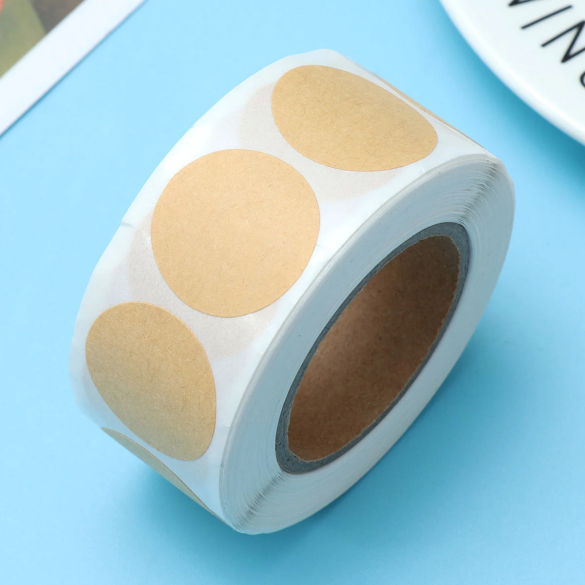 500 Pcs Sealing Stickers Kraft Paper Round Labels Adhesive Writable for Packaging Packing