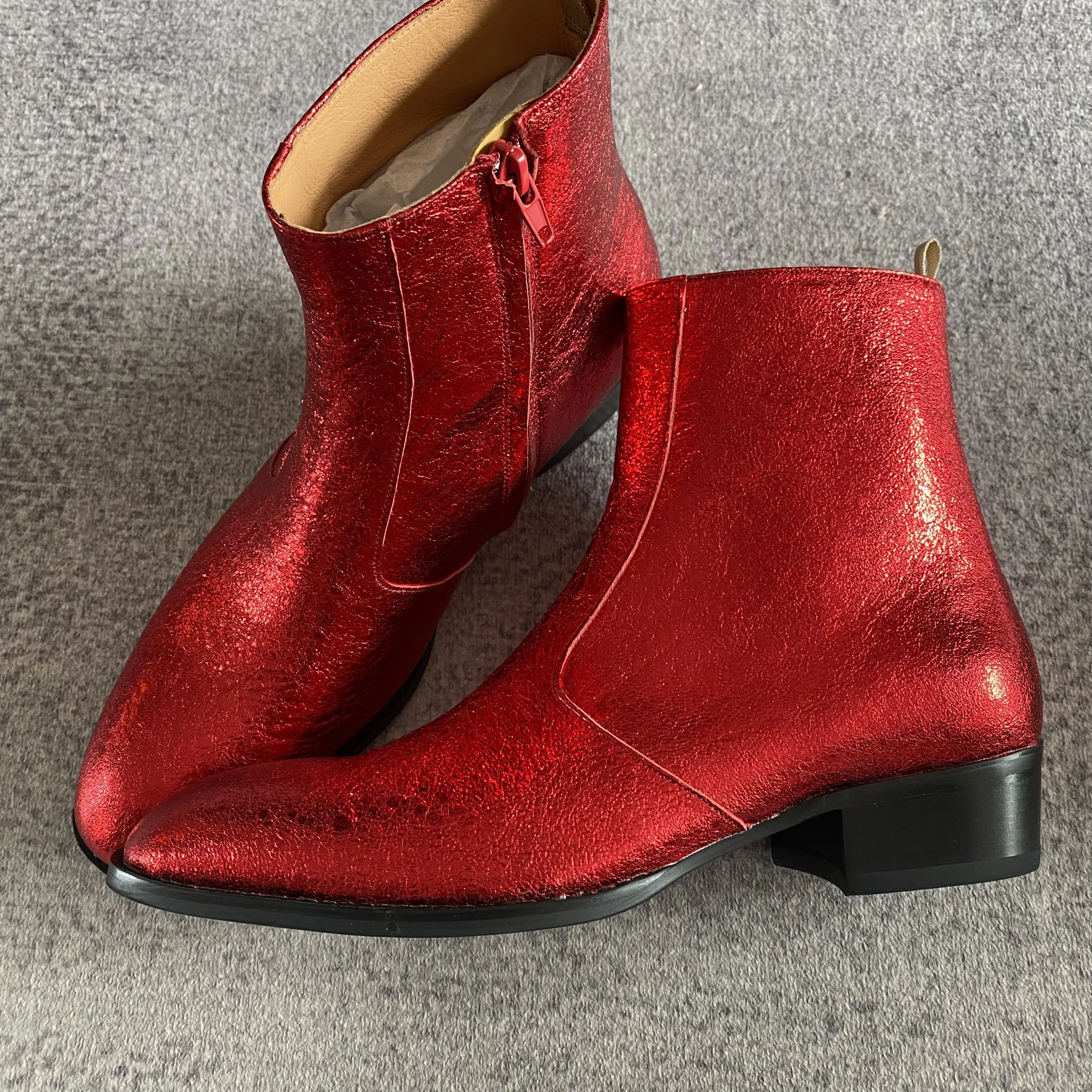 High end Customized Fashionable Rose Red Denim Boots Fenuine Leather Comfortable and Breathable Chelsea Boots