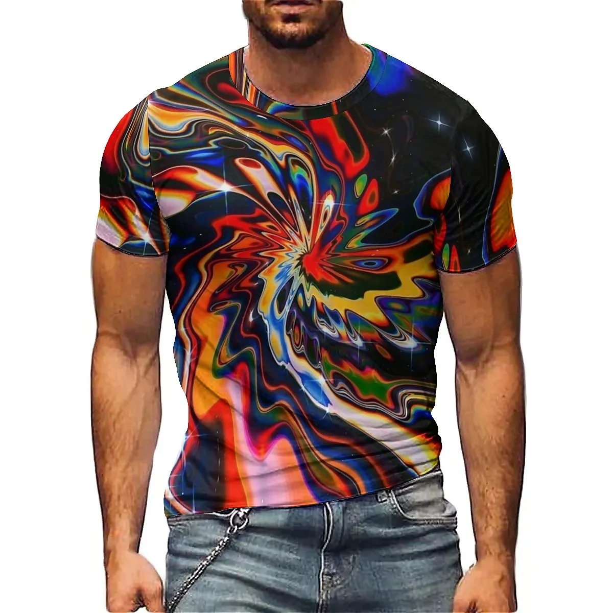 

High-quality Men's 3D Printed Short Sleeved T-shirt with Street Fashion Art, Loose Fit, Breathable and Comfortable Fabric, Part