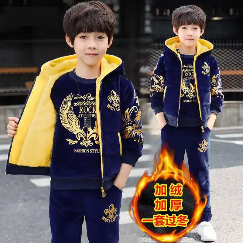 2024 winter Boys tracksuit Autumn Toddler Teenager Clothes tiger velvet jacket + Sweater + Pant Children Kids 8 9 10 11 12 year