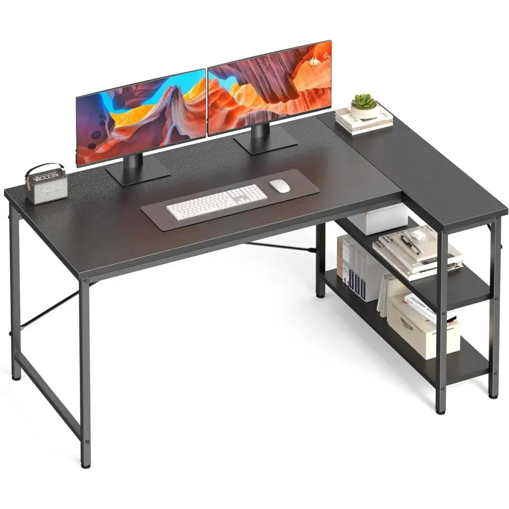 

L Shaped Desk 47 Inch Computer Desk Gaming Furniture Corner Desks Home Office PC Table with Reversible Storage Shelves f