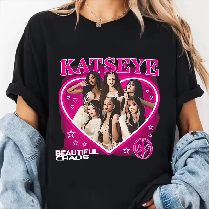 Women's Katseye Print Casual T Shirt Gothic Y2k Tshirt Women Korean Style Graphic Tee Tops Crew Neck Short Sleeve Tshirt Clothes