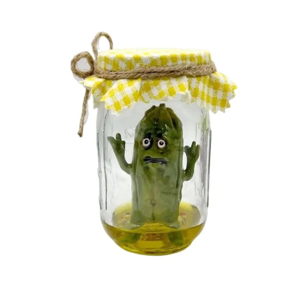 Grumpy Pickle in a Jar Sculpture Resin Miniature Screaming Pickle in a Jar Handmade Cute Emotional Support Gift Home Decoration