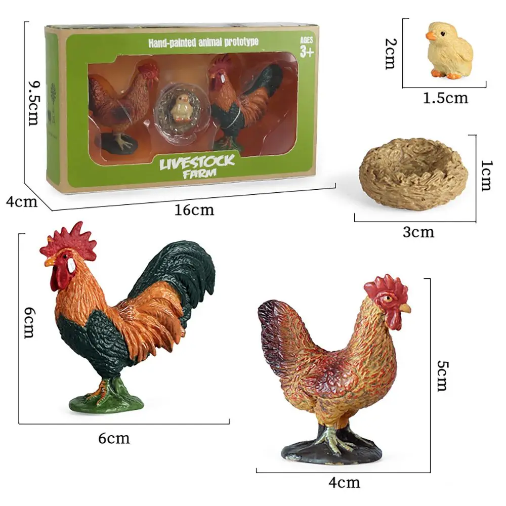 ของเล่นเพื่อการศึกษาชนิดบรรจุกล่องเด็กความรู้ความเข้าใจไมโครภูมิทัศน์ฟาร์มสัตว์ปีกตุ๊กตาไก่ไก่ลูกไก่ครอบครัวรุ่น