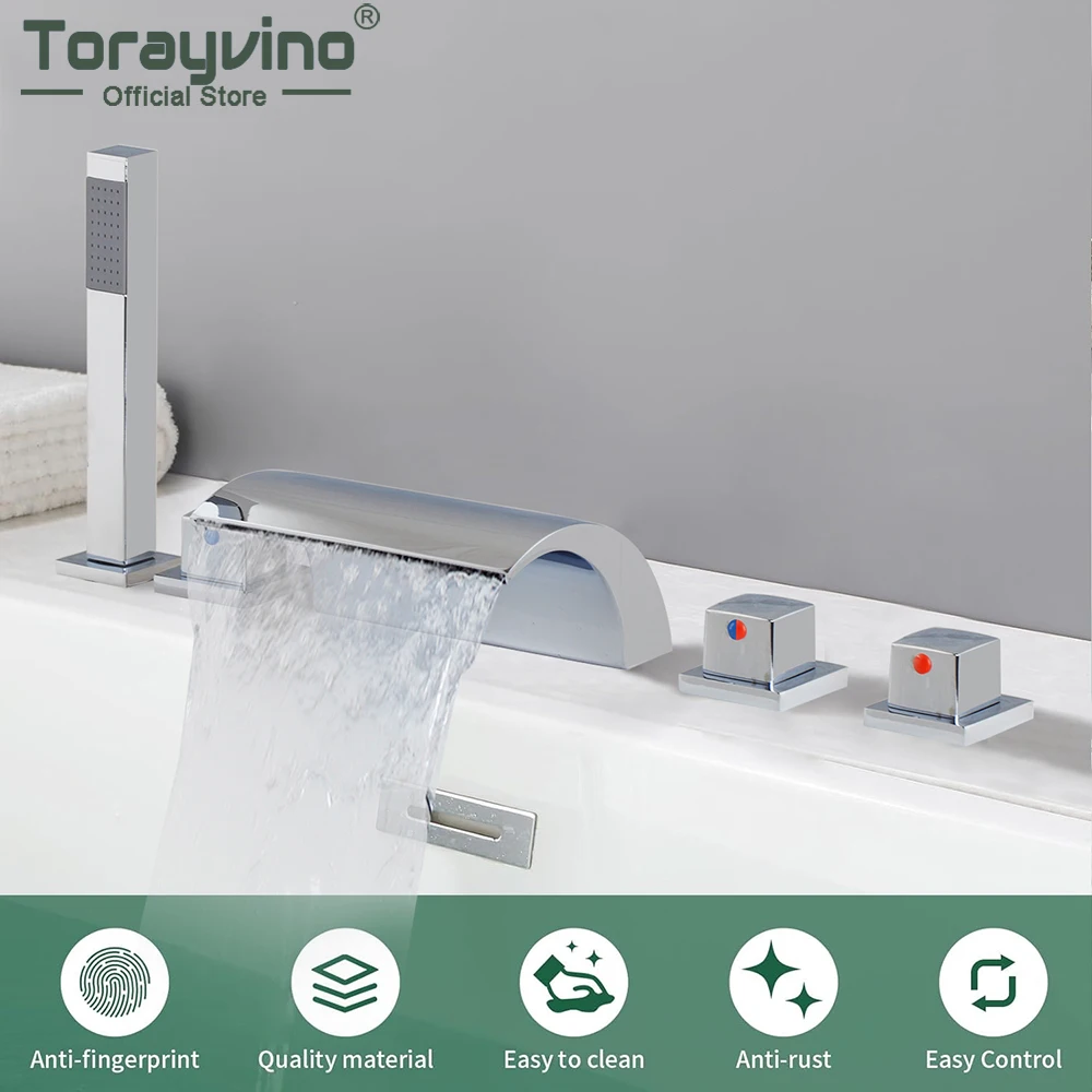 Torayvino Bathroom Faucet Deck Mounted Waterfall Spout Bathtub Shower  Sink Mixer Cold And Hot Mixing Crane Kitchen Washing Tap