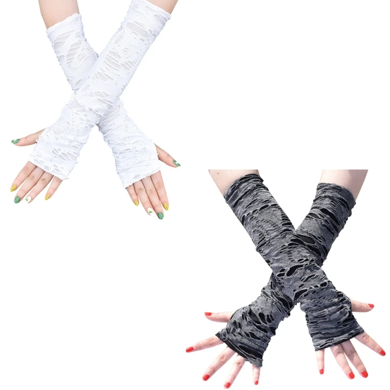 Mädchen-Gothic-Handschuhe, Distressed-Handschuhe, Zubehör für Halloween, fingerlose Handschuhe, Distressed-Sleeve-Gothic für