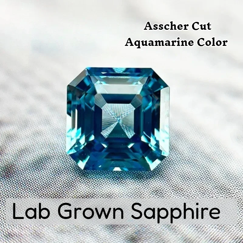 

Lab Grown Sapphire Asscher Cut Aquamarine Color DIY Charms Jewelry Making Main Materials Selectable AGL Certificate