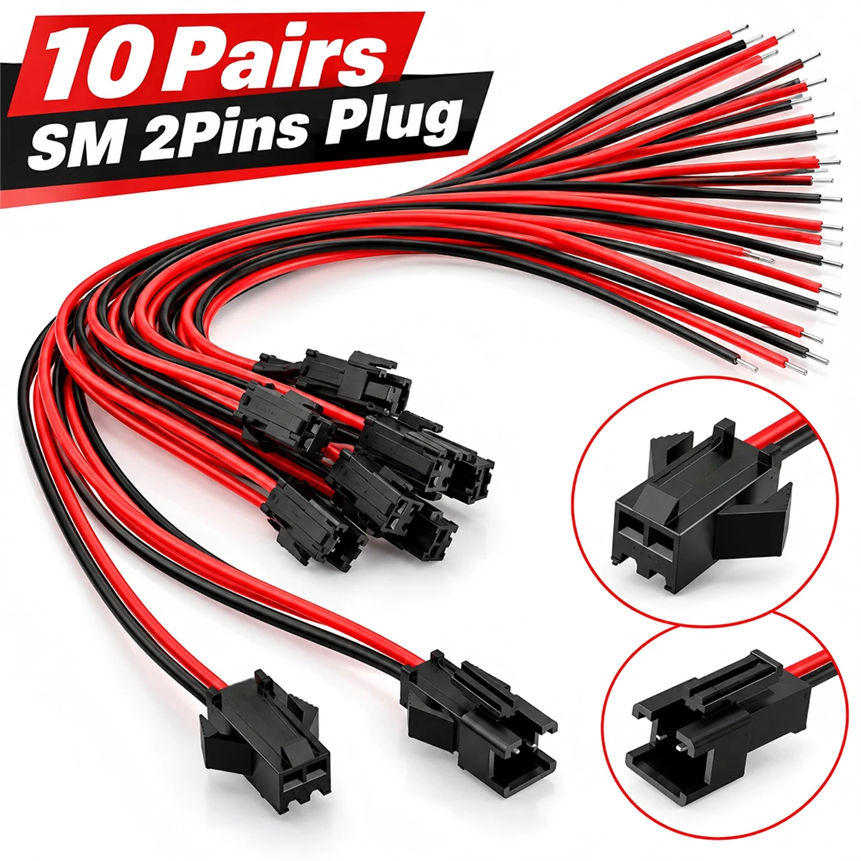 10Pairs Male Female Plug 2 Pin SM Terminal Wire Connector Cable Wire DIY Electrical Installation for Home Led Strip Accessory