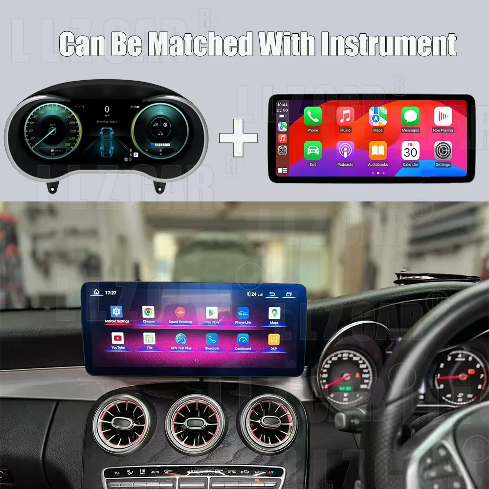 For Mercedes Benz C Class W205/GLC X253 NTG5.0/5.5/6.0 2015-2019 Two Screen Android Car Radio LCD Digital Dashboard GPS Navigati