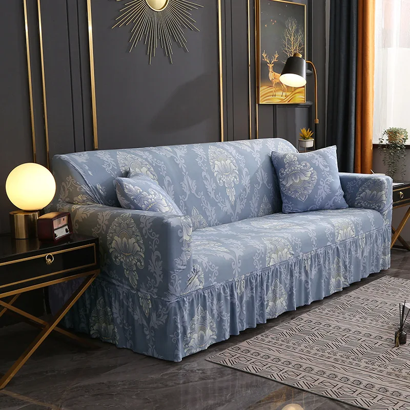 

Skirt Style Stretch Milk Silk Sofa Cover All-Inclusive Non-Slip Dustproof Simple Sofa Cover Banquet Hotel Living Room