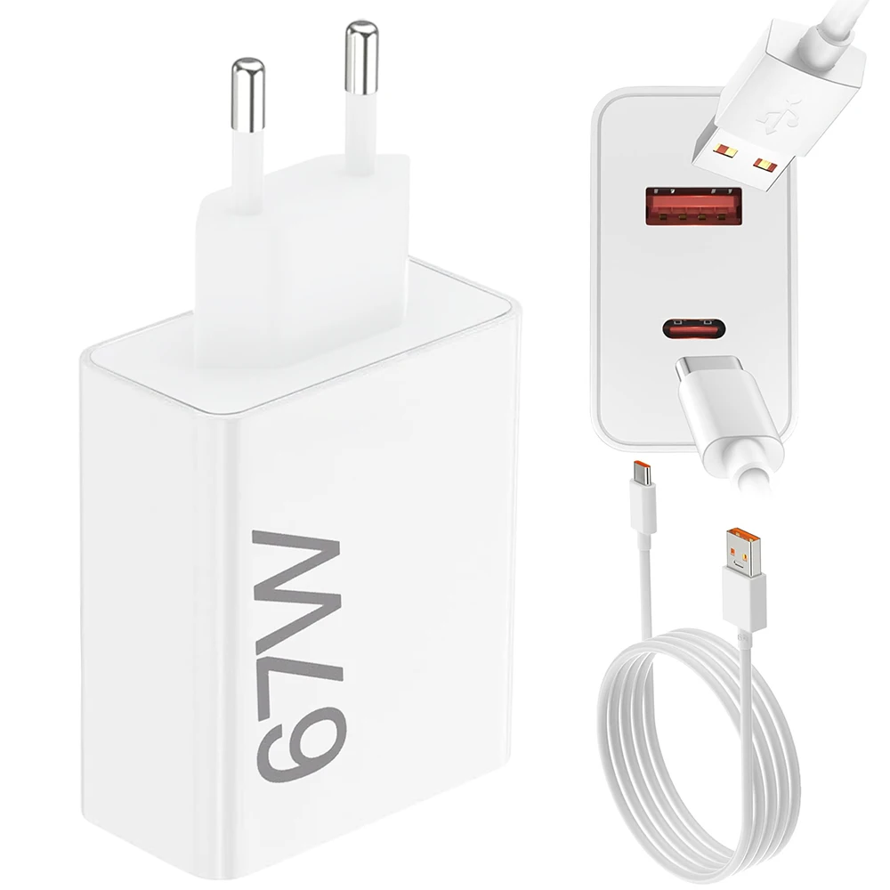 Ładowarka z kablem ładującym typu C 67W QC+45W PD do Xiaomi 14T 13T 13 Pro 12T Pro 14 Ultra Redmi Note 13 12 Pro 11 11s POCO M6 Pro