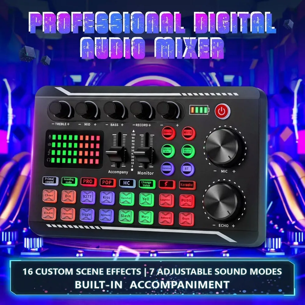 2 Pack F998 Live Sound Card Audio Mixer Portable Podcast Audio Interface for Live Streaming, Recording, Gaming