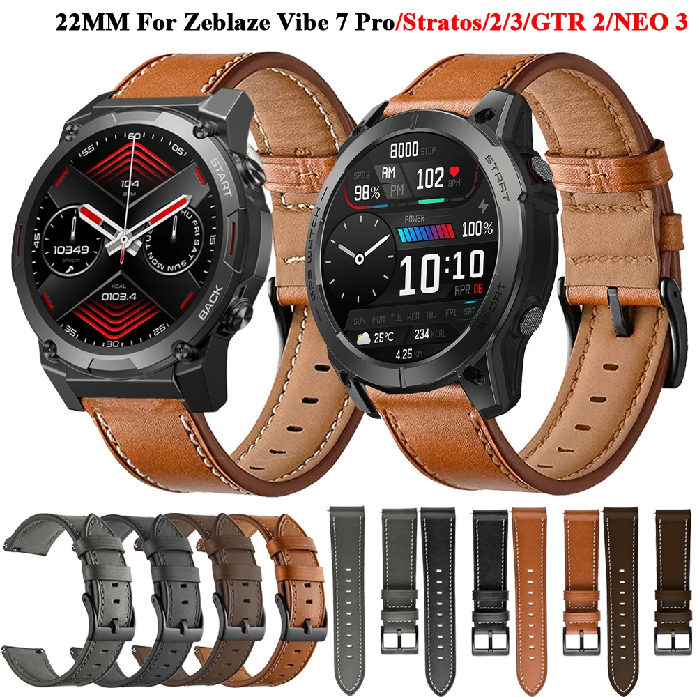 22mm Watch Straps ремешок For Zeblaze Vibe 7 Pro/Stratos 2/3 Beyond GTR 2 Btalk2  Lite Swim GPS Leather Wristbands Band Bracelet