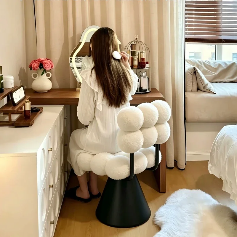 Cloud Foam Vanity Chair Swivel Makeup Stool with Backrest Bedroom Dressing Seat Rotatable Cosmetic Dressing Cloakroom Furniture