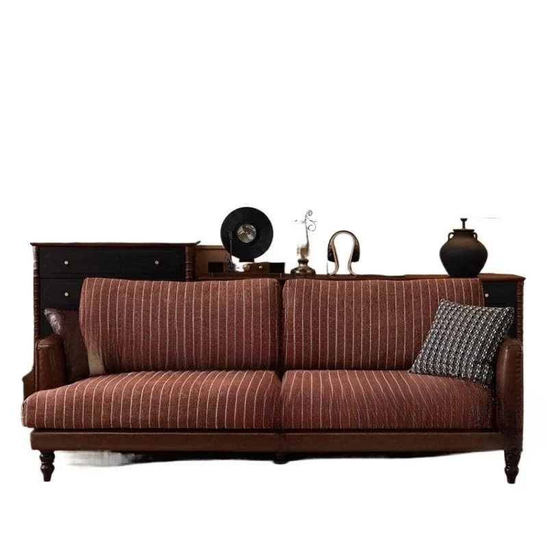 

American retro fabric sofa French antique pastoral sofa straight row removable and washable