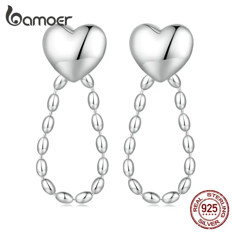 

Женские простые серьги-гвоздики в форме сердца bemoer, 925 пробы, серебряные бусины в виде риса с кисточками, минималистичный подарок на день рождения, BSE825