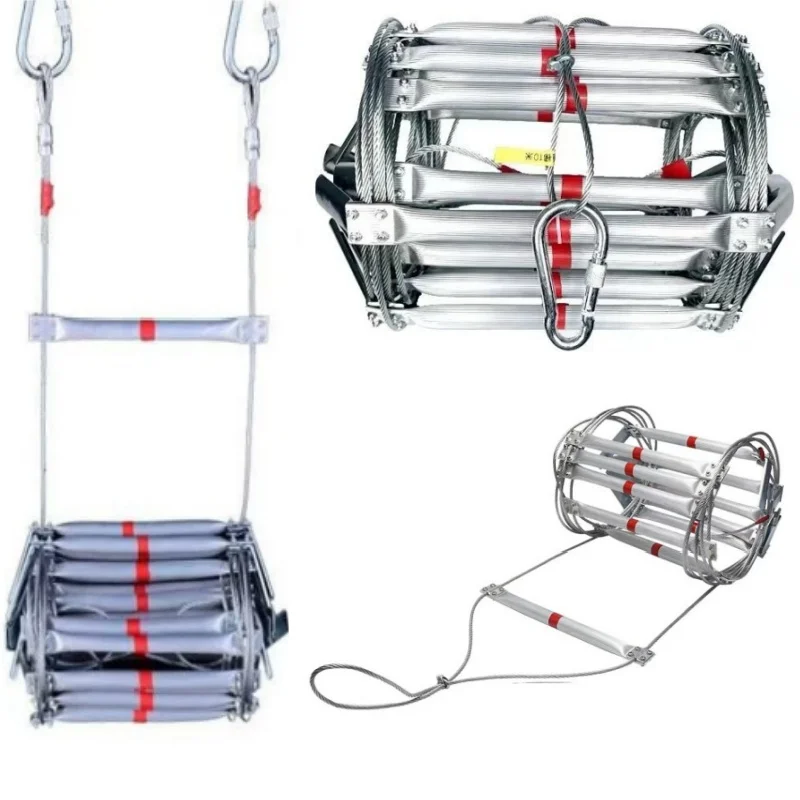 Échelle d'évacuation incendie de 10m, échelle de corde Portable d'urgence pour usage domestique, équipement d'entraînement de sauvetage léger, sécurité certifiée