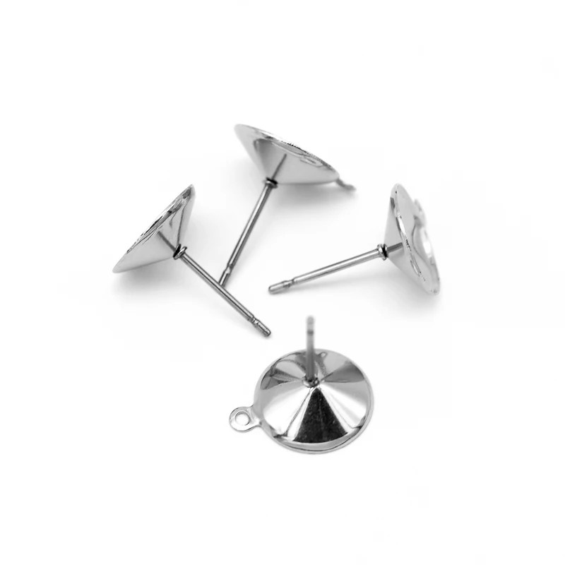 20pcs/lot 6/8/10/12mm Stainless Steel Earring with hole Settings Cabochon Base Bezel Trays for DIY Ear Jewelry Making Findings
