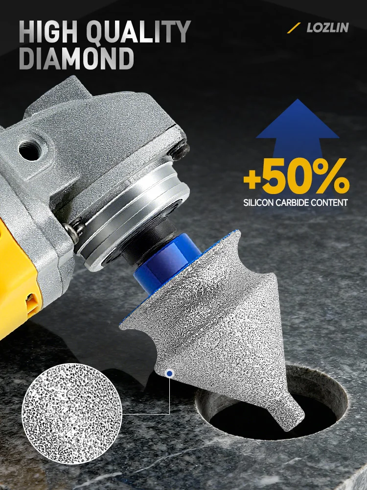 LOZLIN Diamant-Abschrägungsfräser Bohrloch-Kernbohrer Bogenförmiger Schleif- und Trimmbohrer für Marmor Fliesen Keramik 5/8"-11 M14 Gewinde – Detail 5