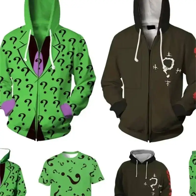 

Cosplay Riddler Hoodie Men Women 3D Print Sweatshirt Pullover Zip Up Coat Pants T-Shirt Casual Streetwear Jacket