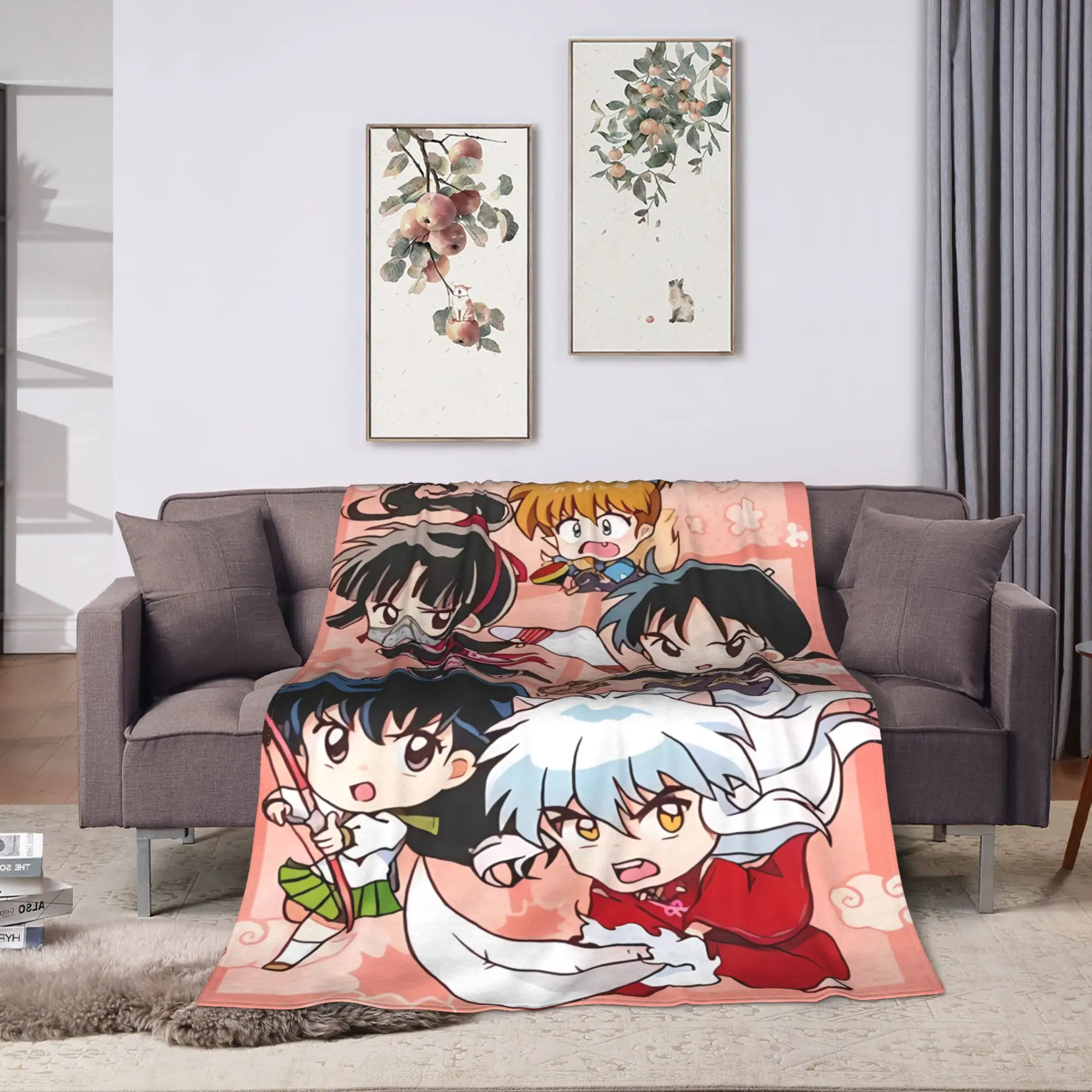 Manga Kimono Inuyashas Sesshomarused Flannel Blanket Winter Warm Soft Throw Blanket for Kids Home Decor Bedspread Sofa Bed Cover