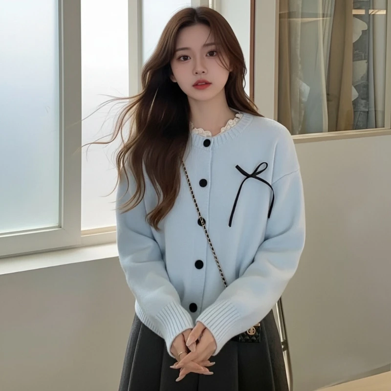 الوردي الحلو الكورية مقوس دانتيل عادية الصلبة سترة مشغولة من الصوف ربيع الخريف موضة تنوعا كلية نمط المرأة سترة معطف جديد 15