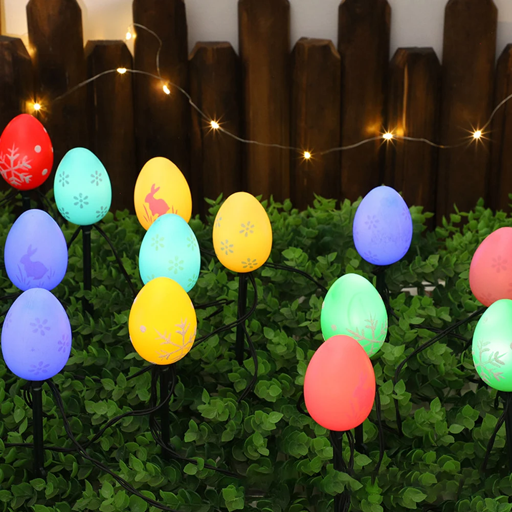 Solar Powered Easter Egg String Lights 20LED Easter Egg Decorative Lights IP65 Waterproof Light Up Stake Egg for Path Lawn Decor
