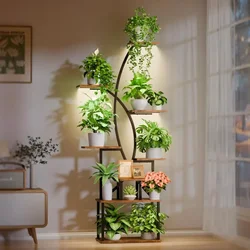 Large Plant Shelves Metal Curved Shape Display Rack for Living Room Plant Stand Indoor With Grow Light Shelf Patio Balcony