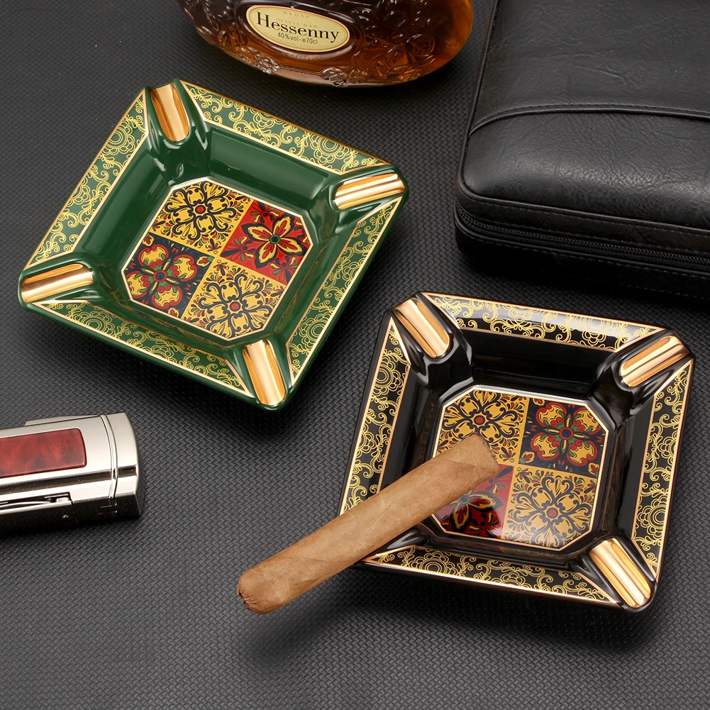 

LUBINSKI Ceramic Ashtray Home 4 Slot Portable Luxury Cigar Ashtrays Household Smoking Tool