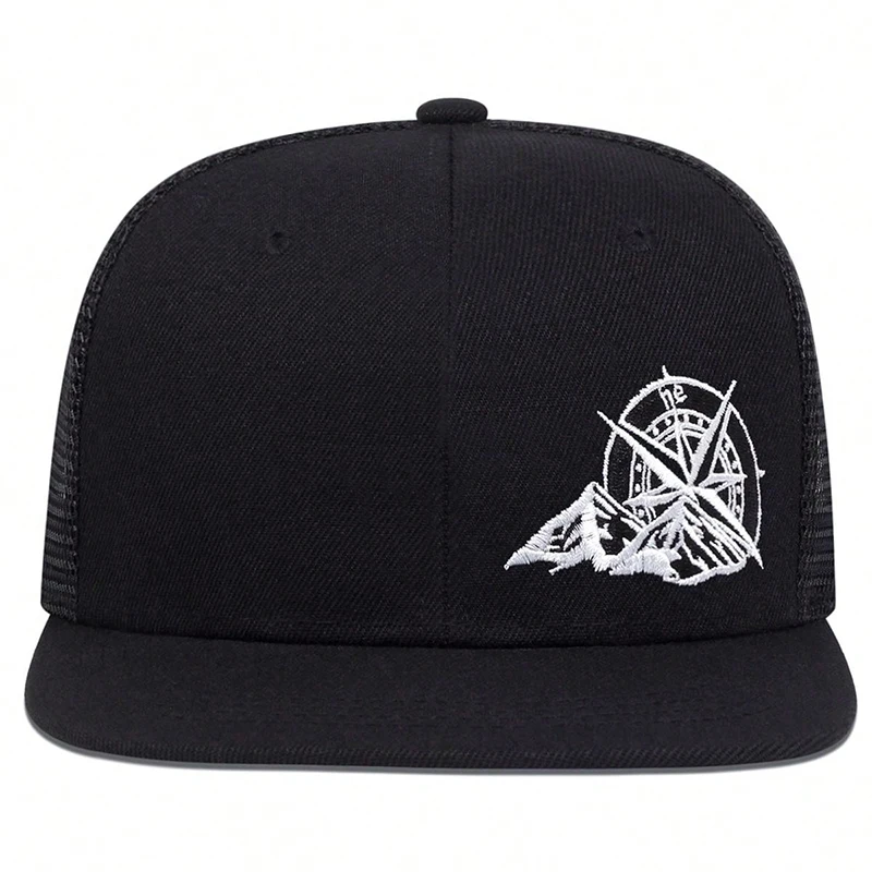 1piece Unisex Compass Mountains Embroidery Hip Hop Net Hat Outdoor Adjustable Sunscreen Leisure Hat Spring Autumn Travel Tourism