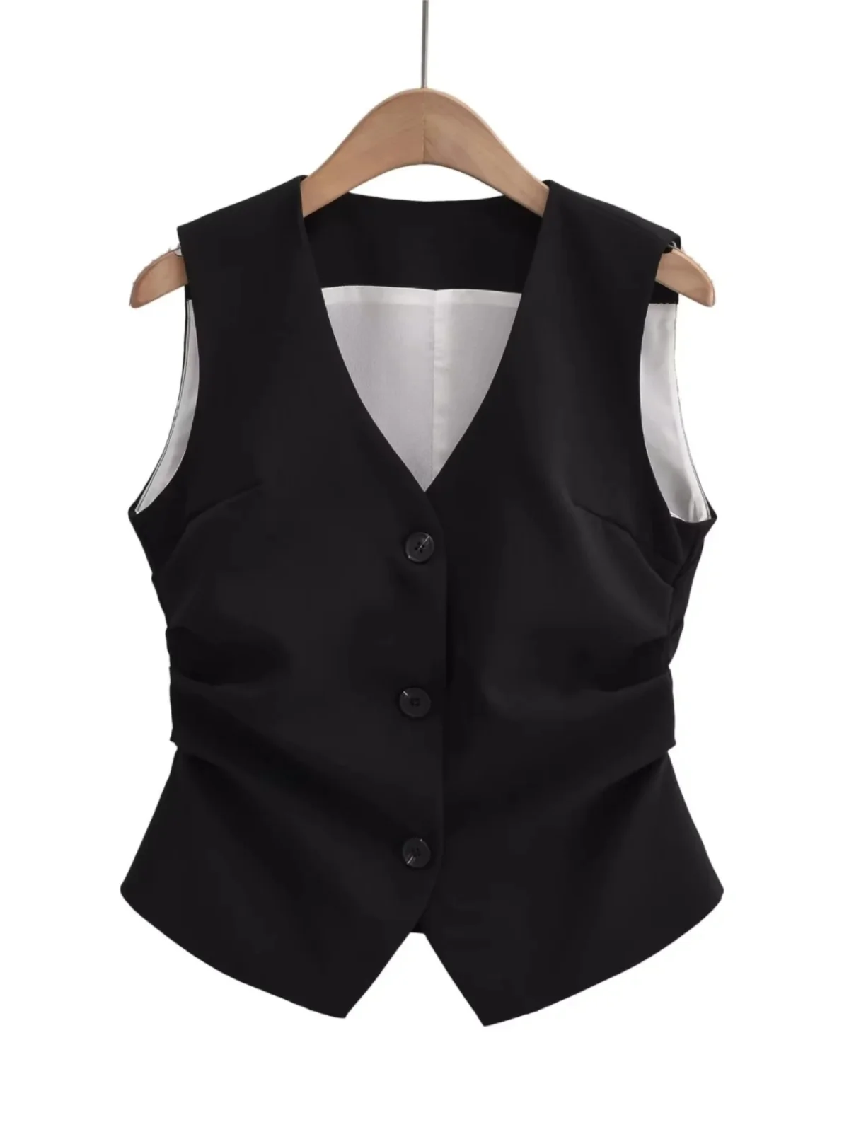 

Slimming V-Ne Women's Jaet Side Gathered Ant Waist Slim Fit Top Retro Sle ort Length Faionable Casual Vest