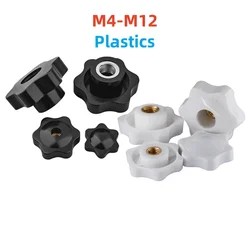 Black/White Bakelite Hand Knob Head Thumb Nut M4-M12 Through/Blind Hole Plum Handle Nut Star Handle Plastic Heat-resistant