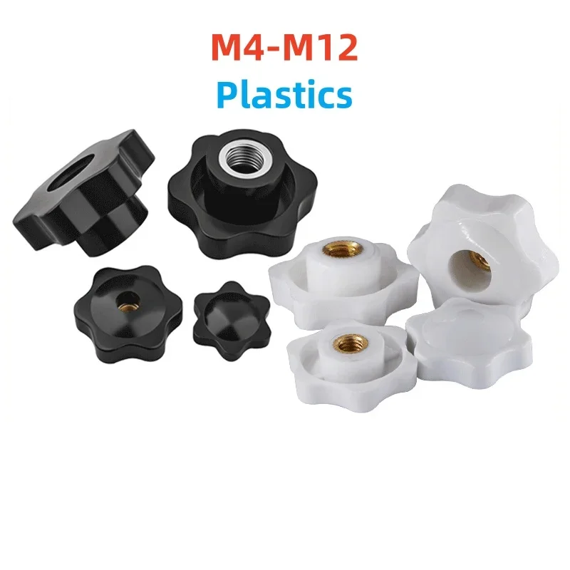 Black/White Bakelite Hand Knob Head Thumb Nut M4-M12  Through/Blind Hole Plum Handle Nut Star Handle Plastic Heat-resistant
