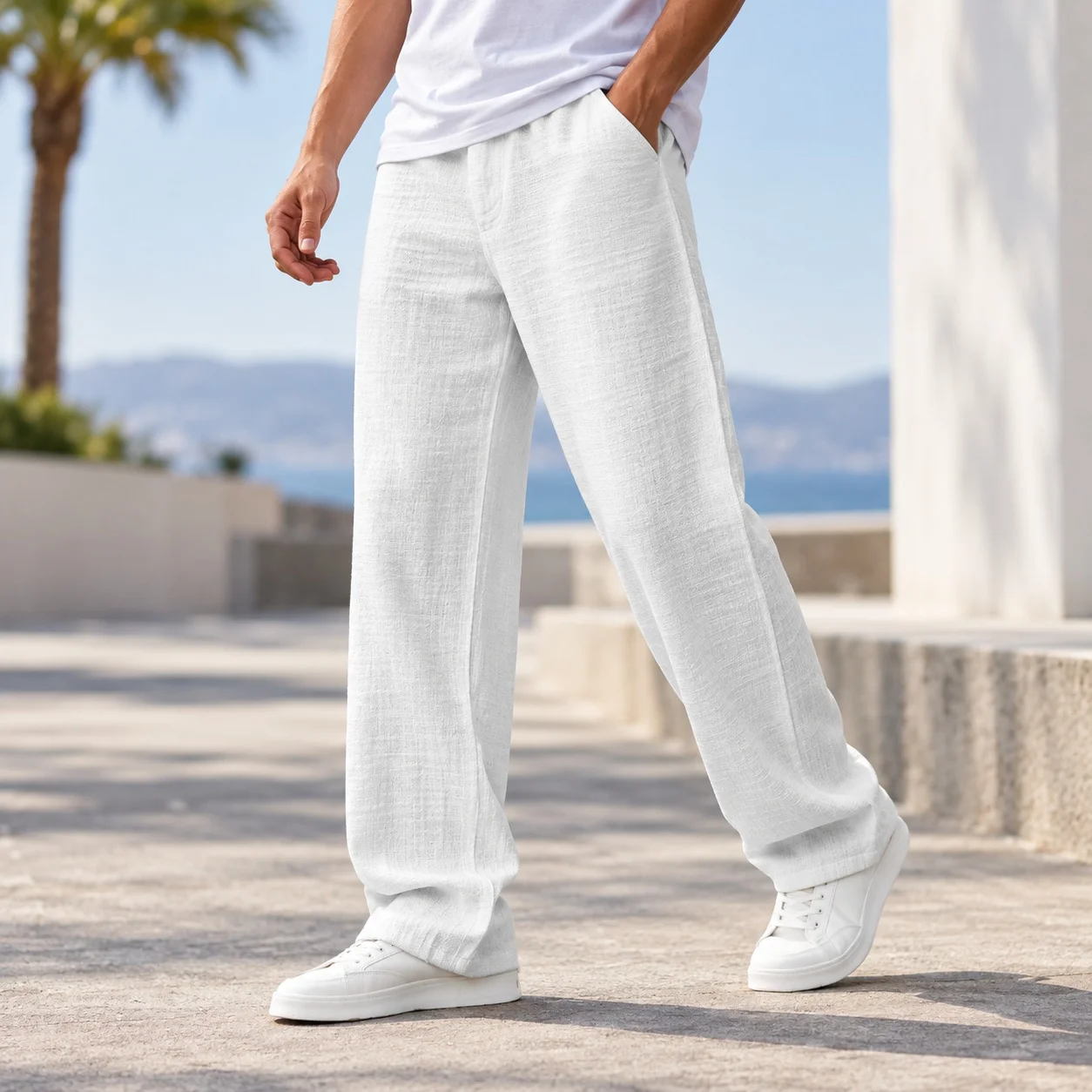 Long Pants Belt Casual High Waist Light Mature Casual with Zipper Fly No Belt Mid High Waist Straight Fit Full Length Men Pants