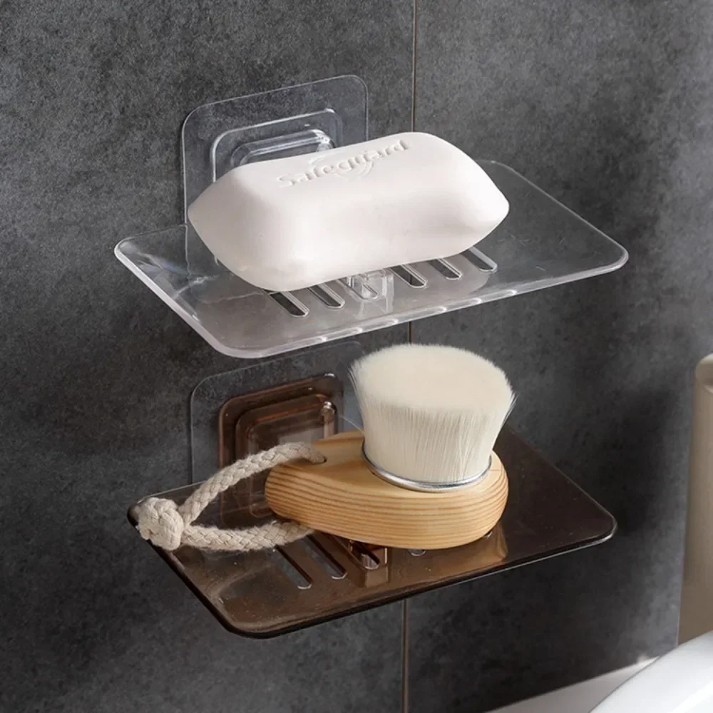 1pcs Soap Rack No Drilling Wall Mounted Double Layer Holder Soap Sponge Dish Bathroom Accessories Dishes Self Adhesive