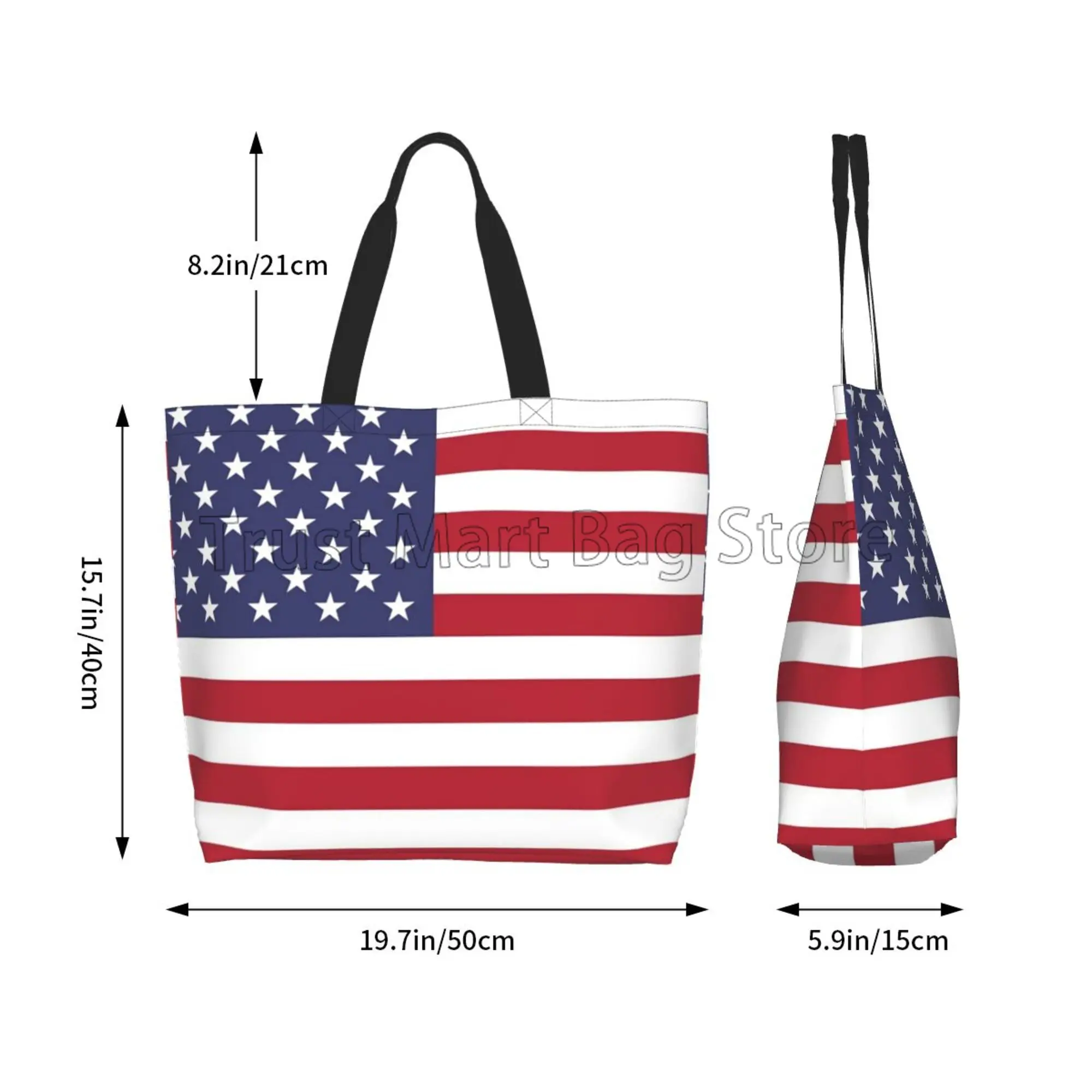 American USA Flag Canvas Tote Bag Large Women Casual Shoulder Bag Handbag Reusable Multipurpose Shopping Grocery Bag for Outdoor