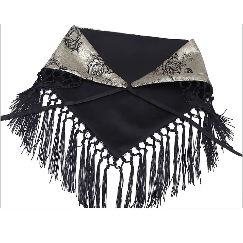 Fashion Chinese Style Triangular Waist Belt Printing Tassel Butt Curtain Skirt High Waist Ruched Trim Butt Curtain Layering