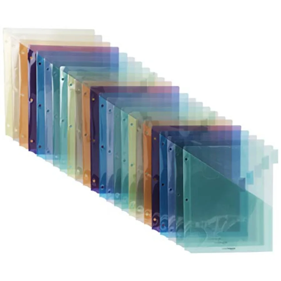 

Tab Dividers for 3 Ring Binder, Two Pocket, Letter Size, Transparent Assorted Colors