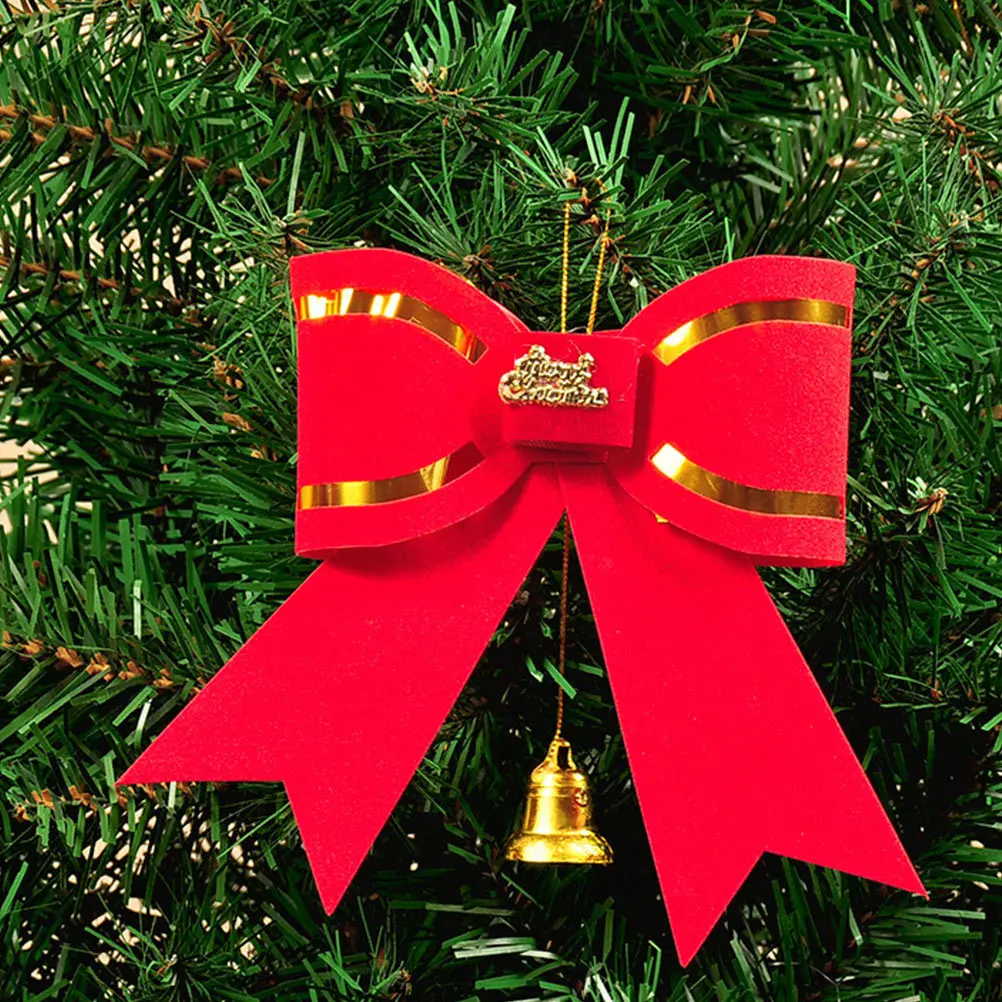

4Pcs Classic Christmas Bow with Bell Red Garland Decorative Bow for Indoor Outdoor Party Tree Decoration DIY Accessories