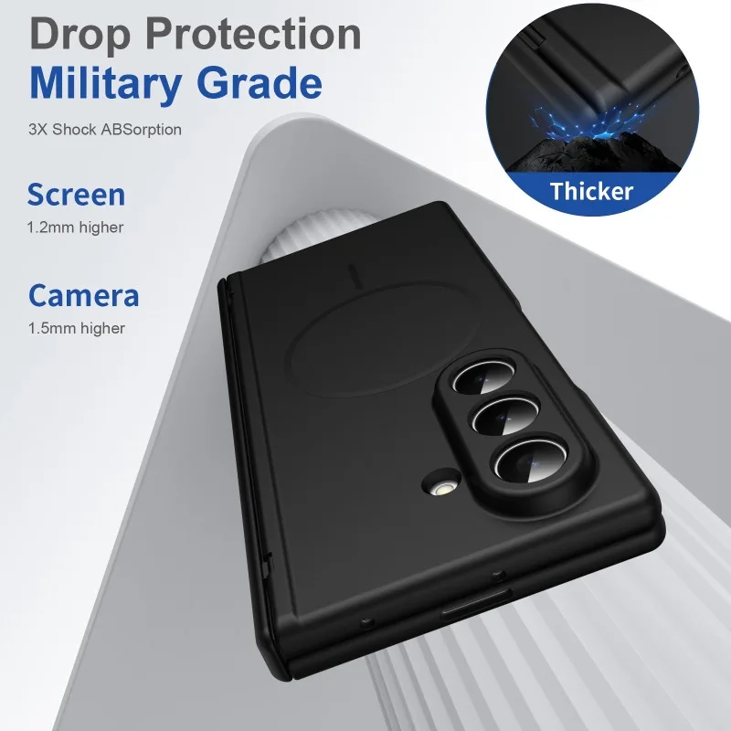 Hinge Protection Magnetic Case for Samsung Galaxy Z Fold 7 6 5 Foldable Compatible Tempered Glass Screen Protector Frosted Cover