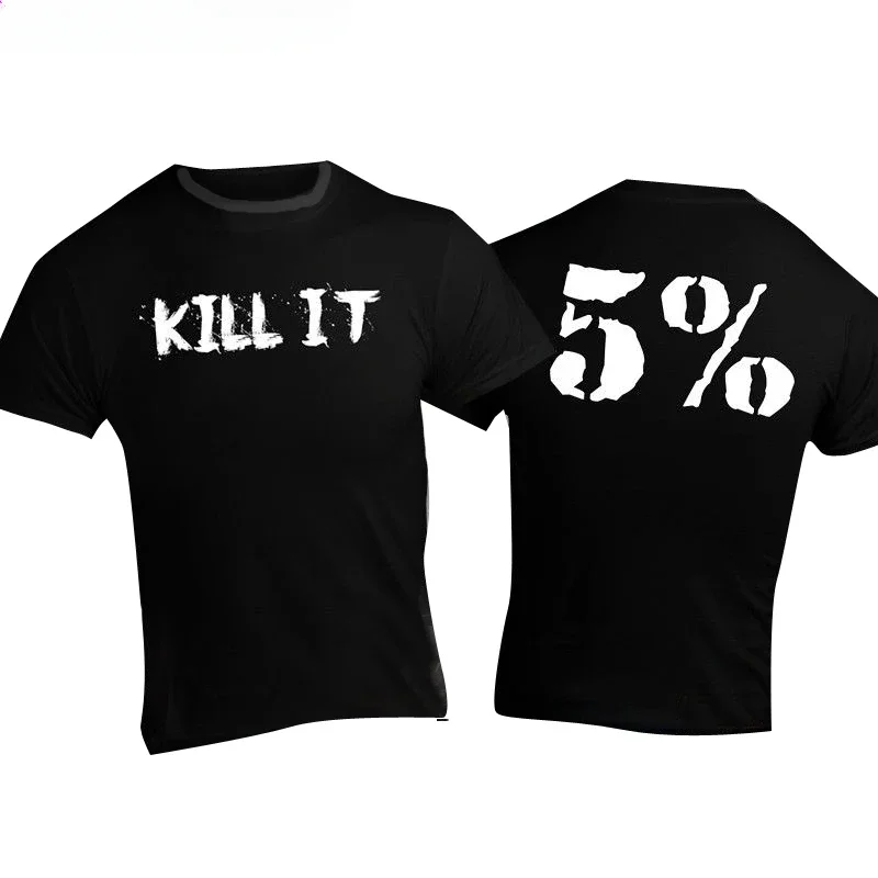 Camiseta superior para hombre RICH PIANA Kill It + 5% de impresión trasera | Tamaño pequeño | Sudadera manga informal para hombre con estampado de nutrición de culturismo