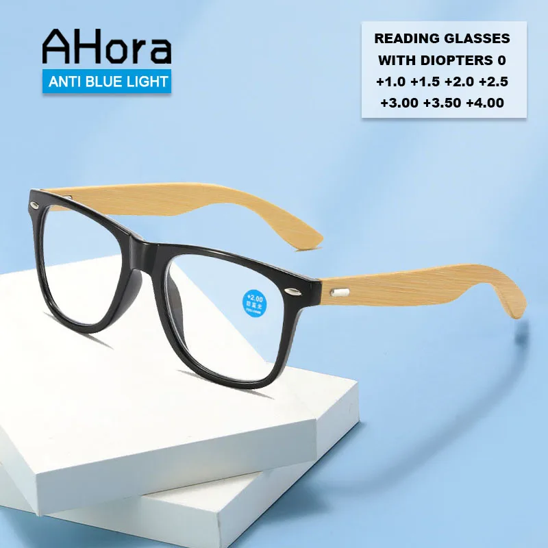 

Ahora New Bamboo Anti Blue Light Reading Glasses For Men Oversized Wood Retro Computer Presbyopia Eyewear Spectacles Frames Male