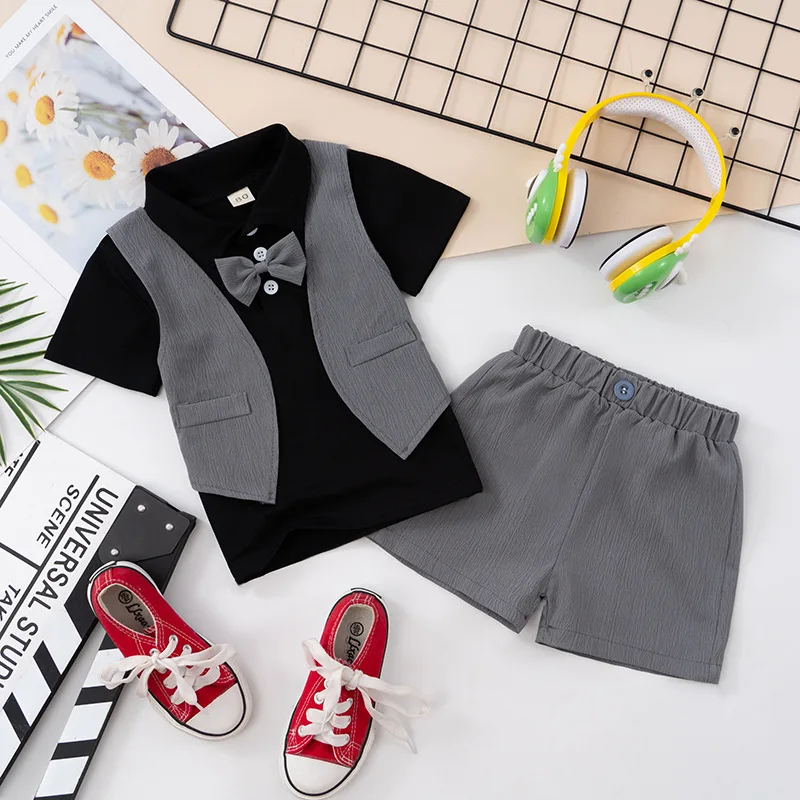 Boys 2025 Summer Outfit Set – Fashionable and Versatile Short-Sleeve Layered Look for Baby Boys, Stylish New Release