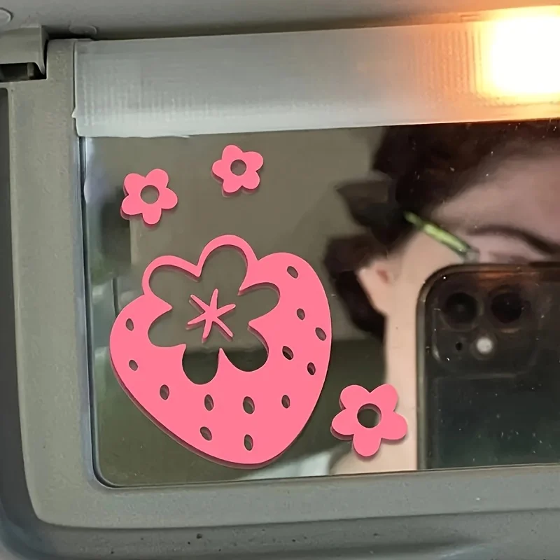 Pegatinas de Flores de Fresa Rosa, Calcomanías de Vinilo Impermeables para Decoración de Autos y Laptops